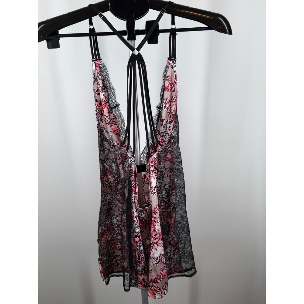 Victoria's Secret Butterfly Print Satin Lace Trim Caged Back Chemise Pink M - Picture 2 of 5